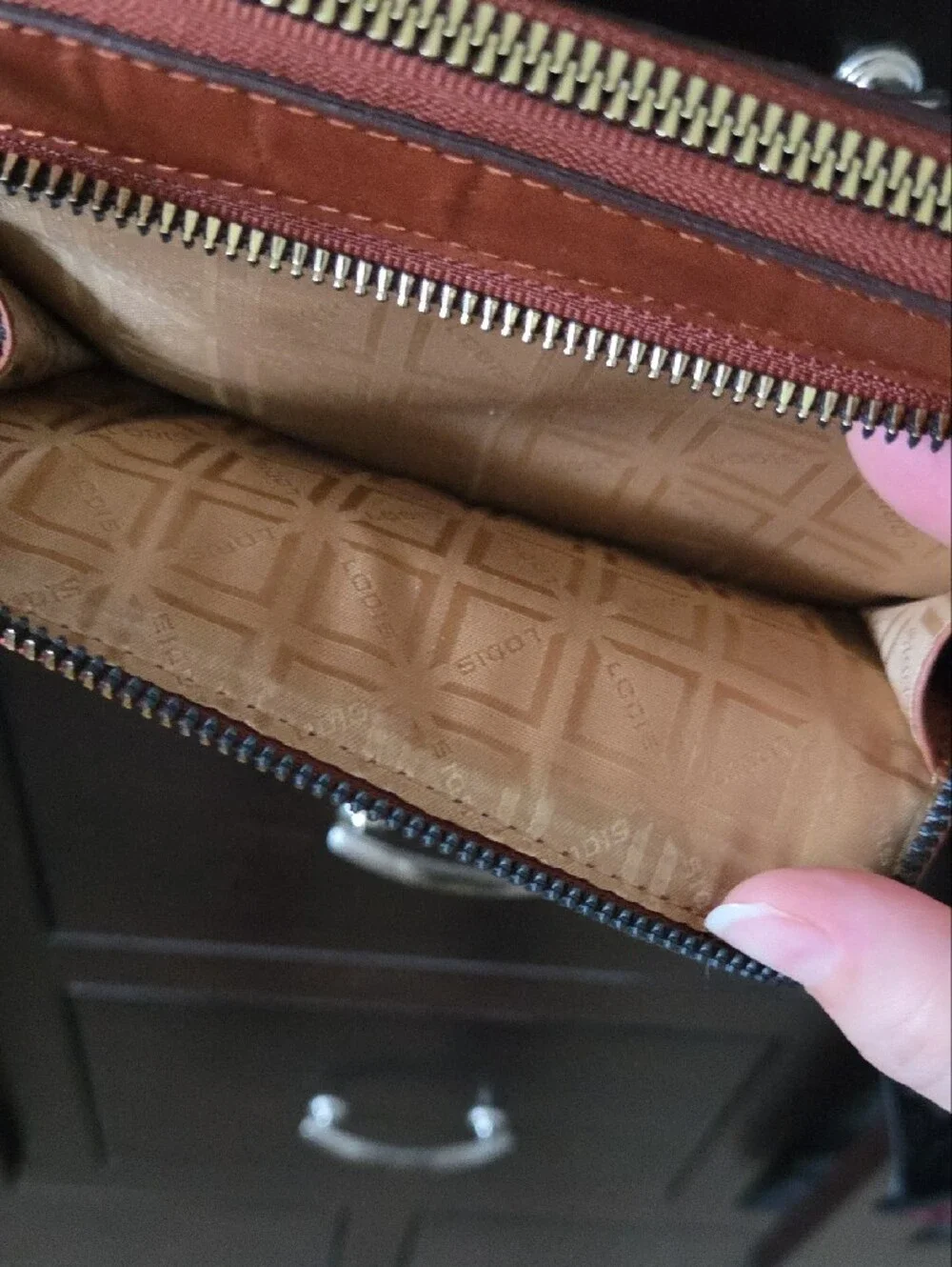 Lodis Glace Polished Leather Sling Wristlet Wallet In Chestnut